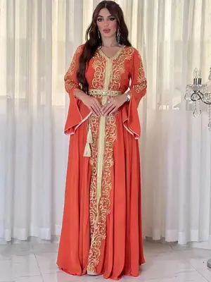 فستان حفلة عيد إسلامية للنساء عباية مطرزة جلابية المغرب فساتين عبايات قفطان عباية إسلامية رداء عربي طويل